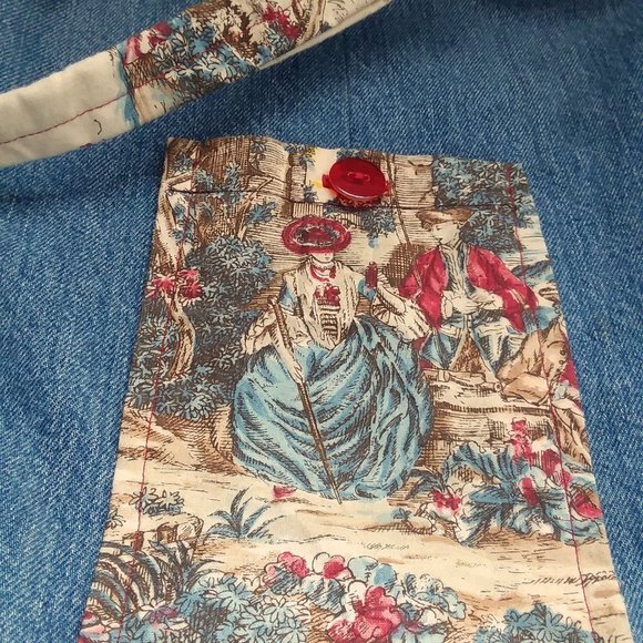 Vintage Handmade Denim Bag with Front Pocket and Bottom Gusset 13" x 11" - Picture 2 of 11